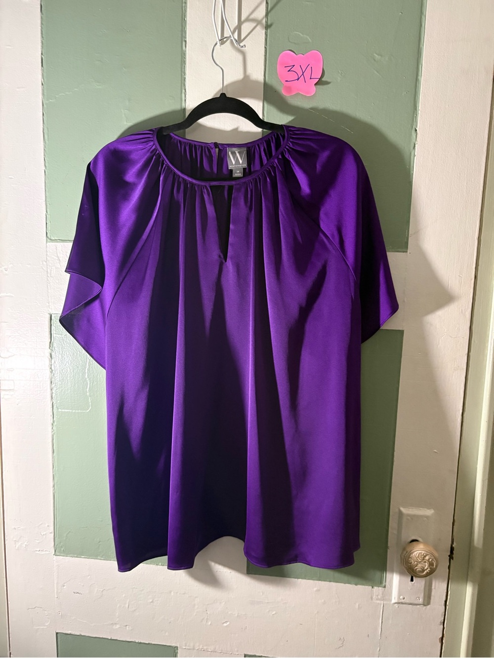 W by Worth Vibrant Purple Short-Sleeve Gathered Neck Blouse